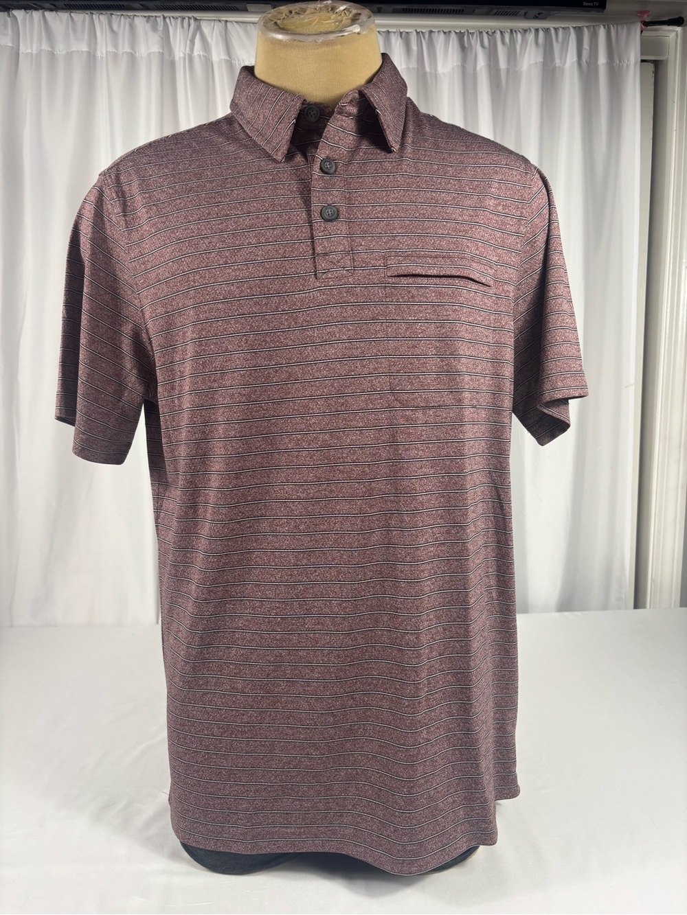 NWT Duluth Men’s Armachillo Cooling maroon striped Polo Medium